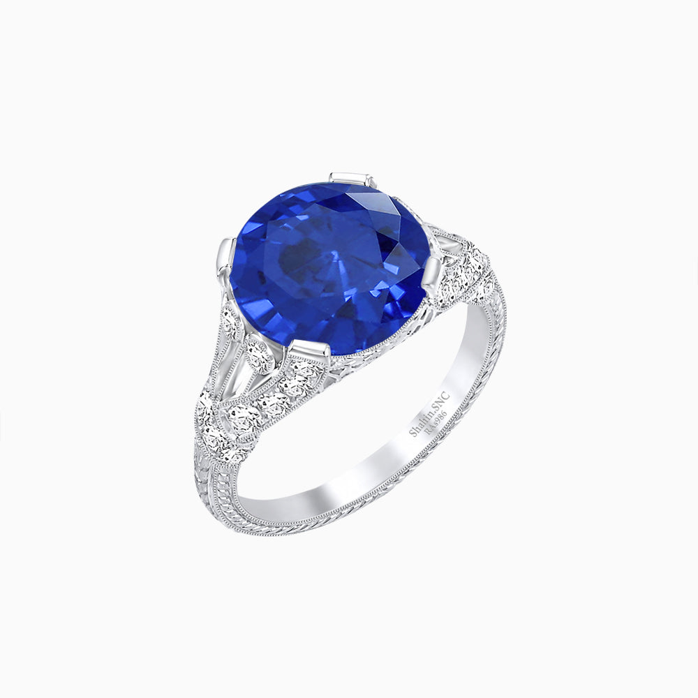 Vintage Inspired Round Cut Engagement Ring with Diamond Shoulders