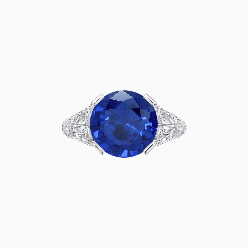 Vintage Inspired Round Cut Engagement Ring with Diamond Shoulders