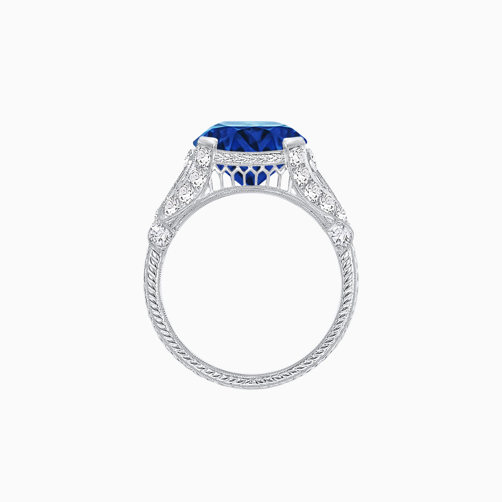Vintage Inspired Round Cut Engagement Ring with Diamond Shoulders