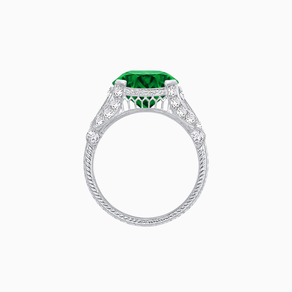Vintage Inspired Round Cut Engagement Ring with Diamond Shoulders