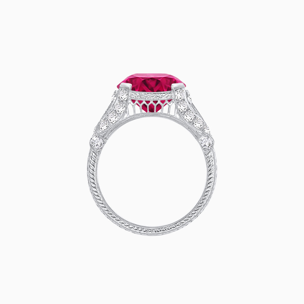 Vintage Inspired Round Cut Engagement Ring with Diamond Shoulders