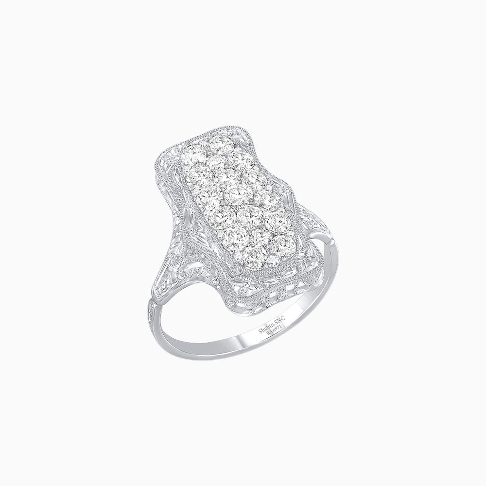 Antique Inspired Elongated Illusion Diamond Cocktail Ring
