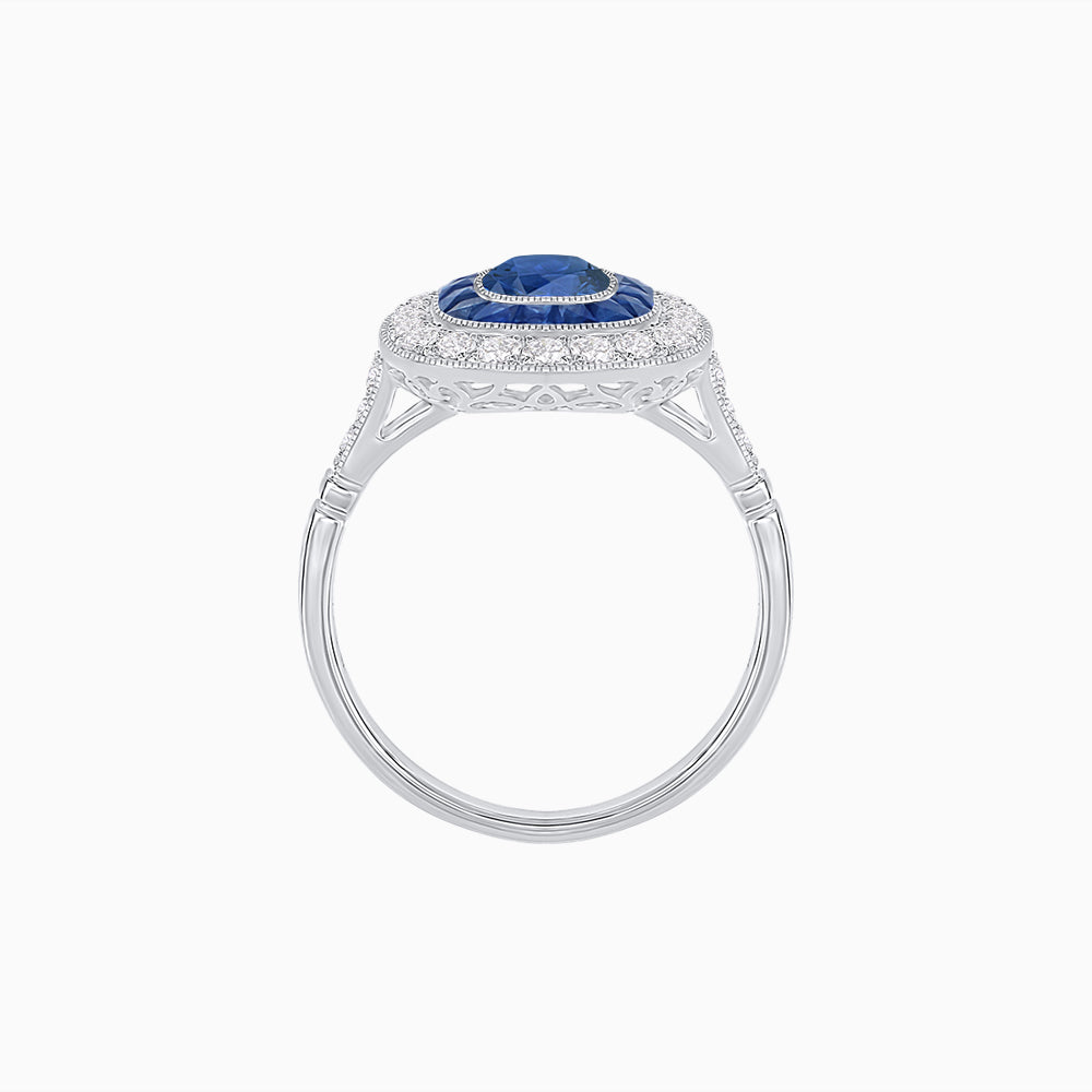 Vintage-Inspired Cushion Halo Diamond Engagement Ring with Gemstone (Mounting)
