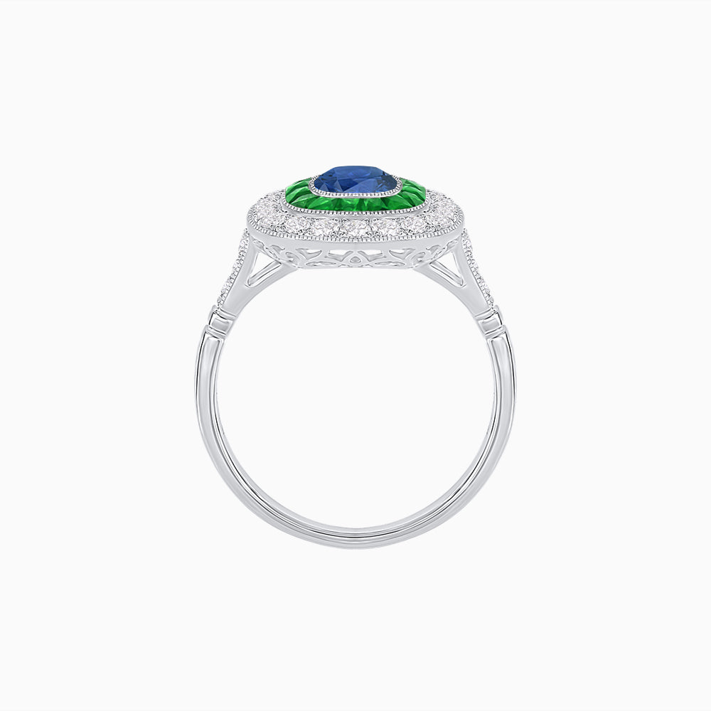 Vintage-Inspired Cushion Halo Diamond Engagement Ring with Gemstone (Mounting)