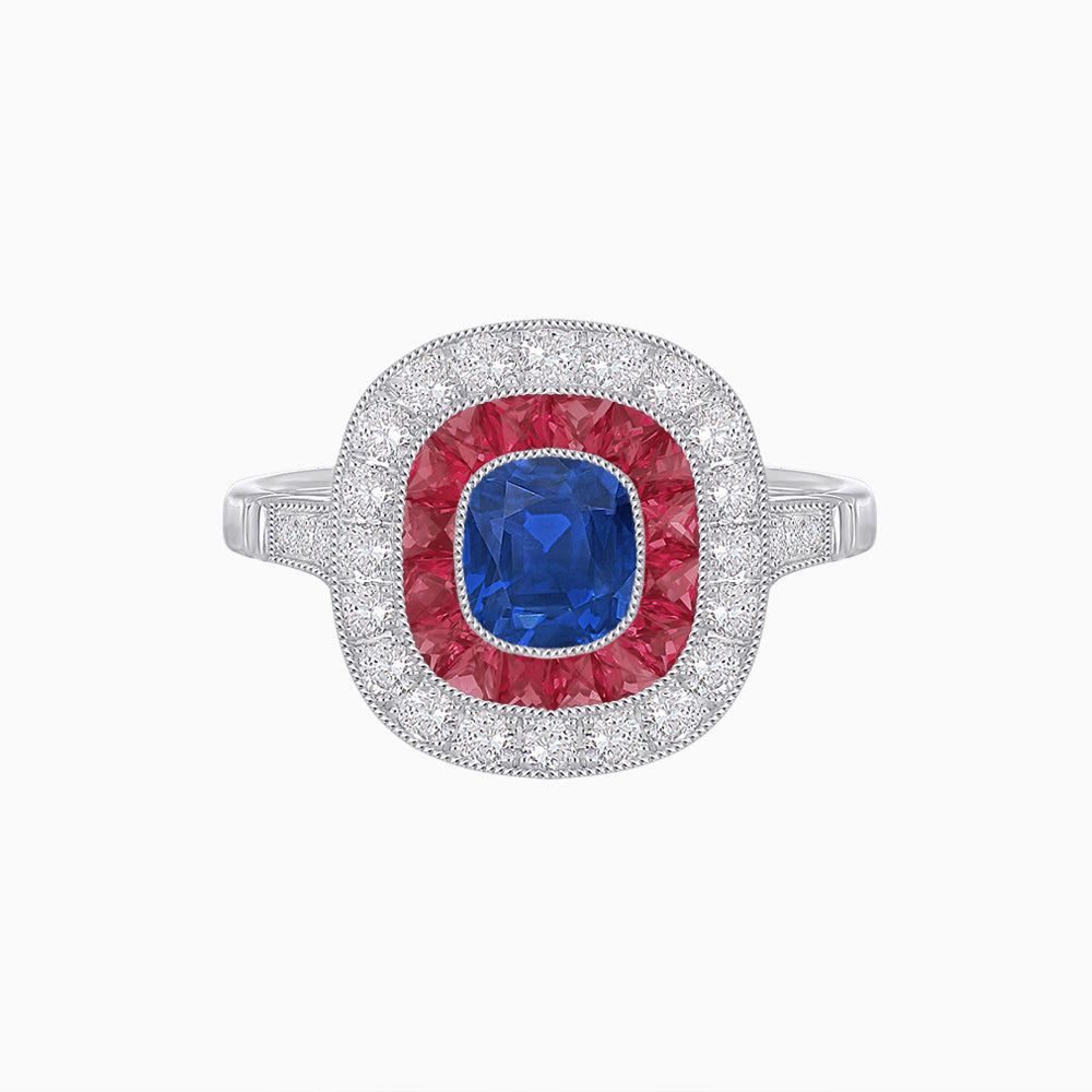 Vintage-Inspired Cushion Halo Diamond Engagement Ring with Gemstone (Mounting)