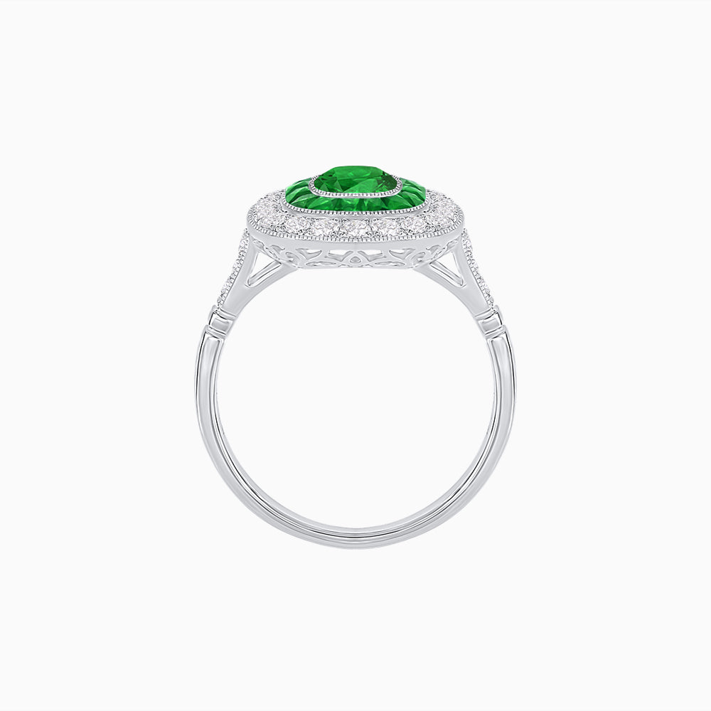 Vintage-Inspired Cushion Halo Diamond Engagement Ring with Gemstone (Mounting)