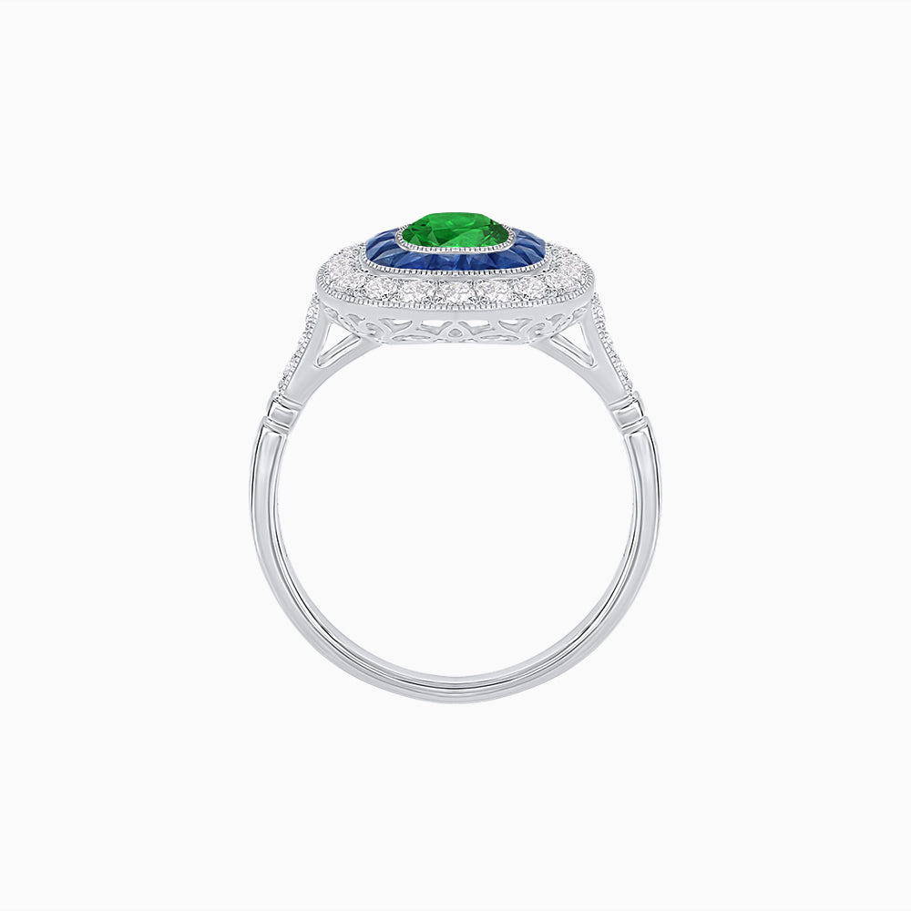 Vintage-Inspired Cushion Halo Diamond Engagement Ring with Gemstone (Mounting)