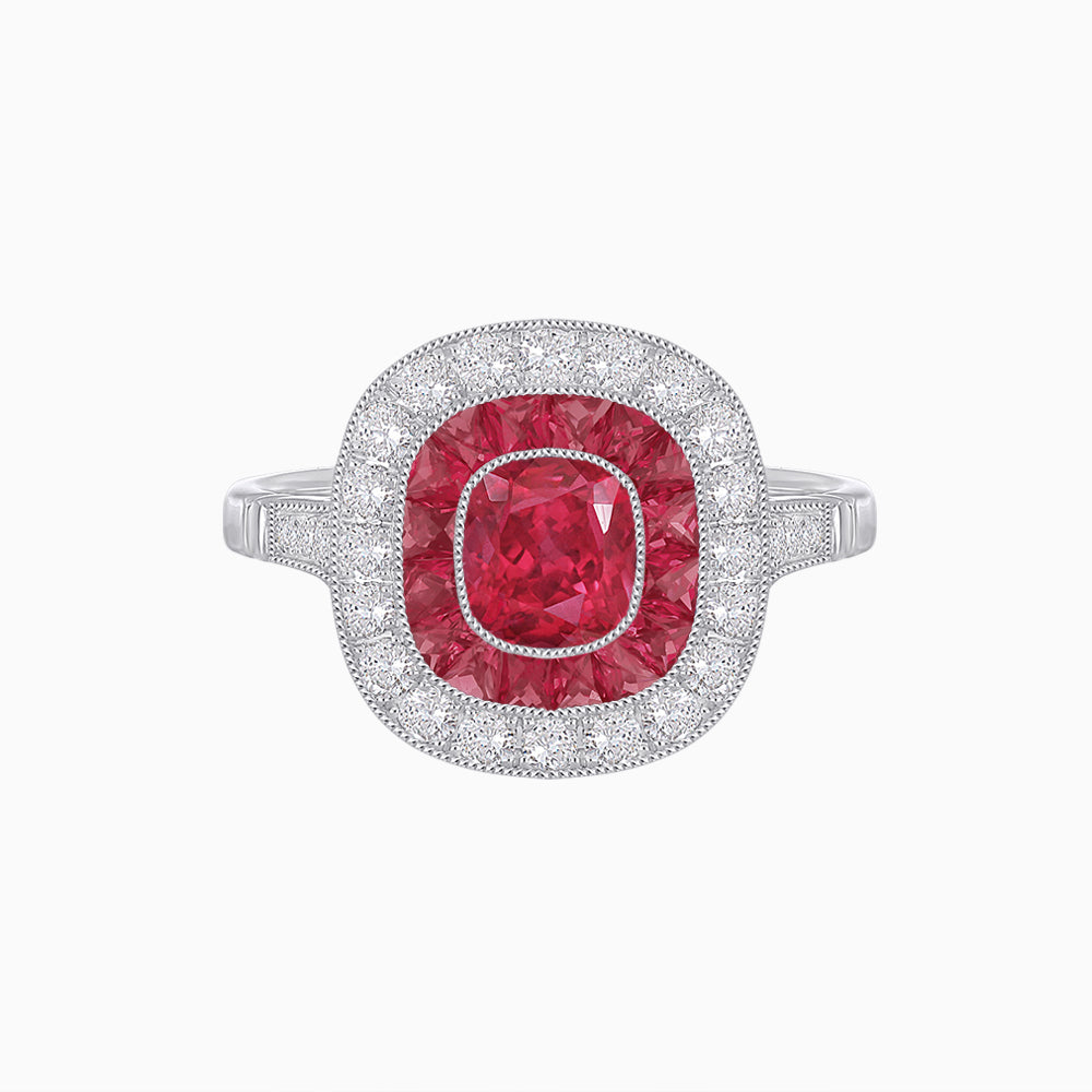 Vintage-Inspired Cushion Halo Diamond Engagement Ring with Gemstone (Mounting)