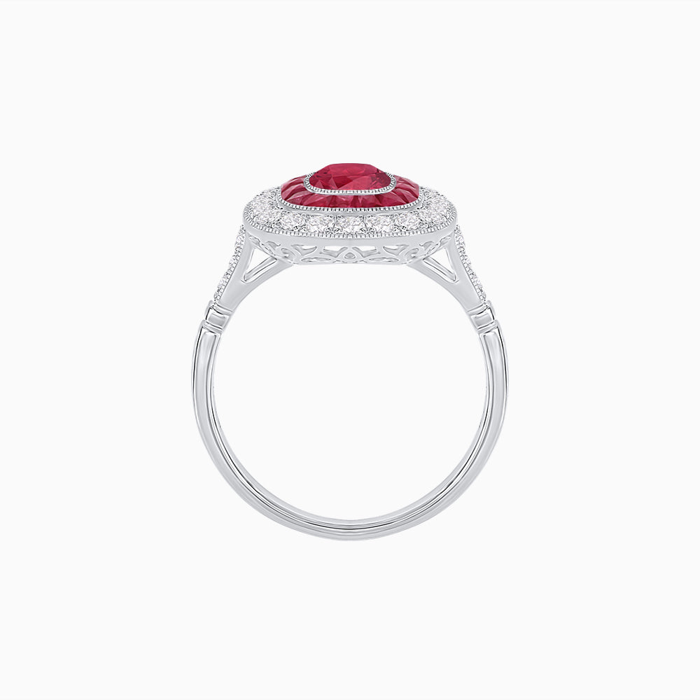Vintage-Inspired Cushion Halo Diamond Engagement Ring with Gemstone (Mounting)