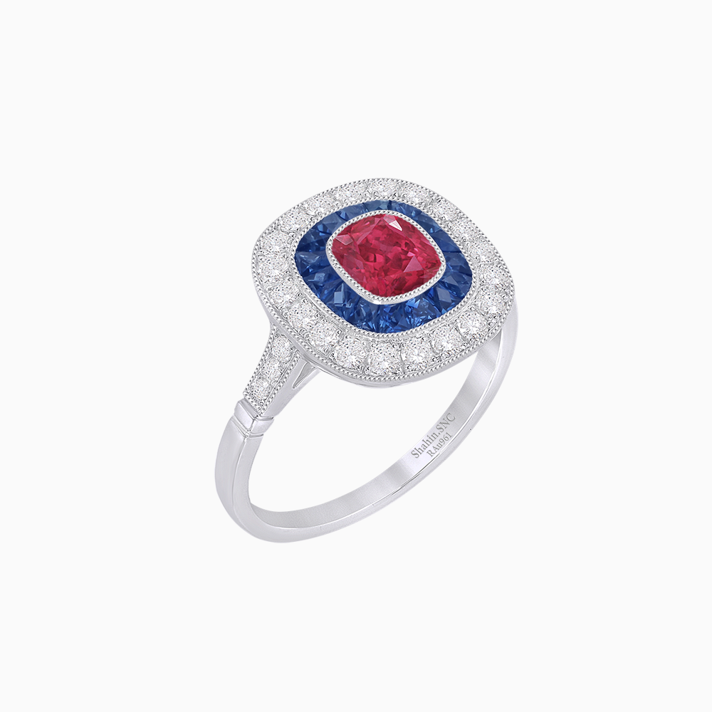 Vintage-Inspired Cushion Halo Diamond Engagement Ring with Gemstone (Mounting)