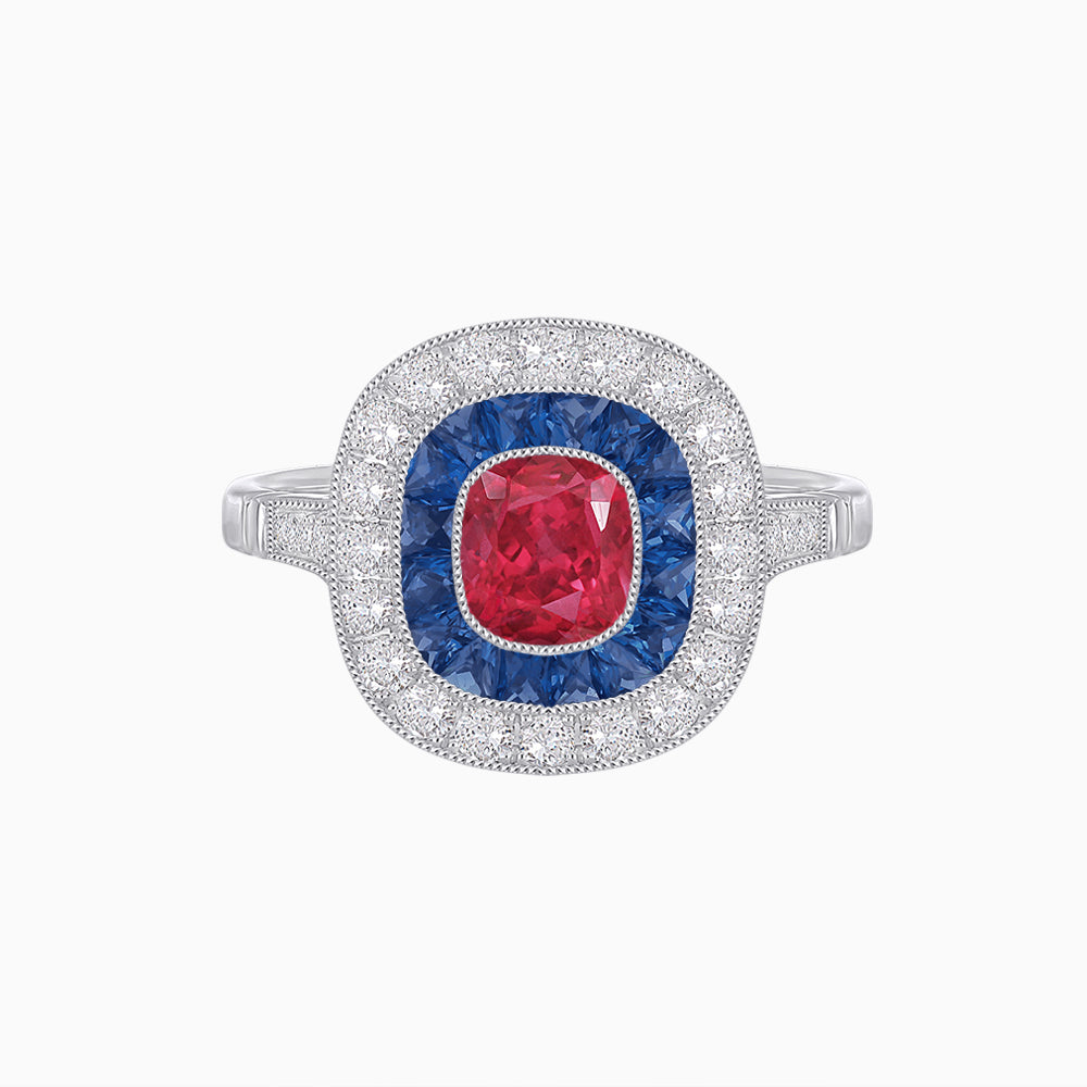 Vintage-Inspired Cushion Halo Diamond Engagement Ring with Gemstone (Mounting)