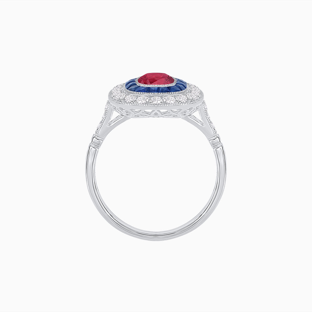Vintage-Inspired Cushion Halo Diamond Engagement Ring with Gemstone (Mounting)