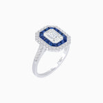 Load image into Gallery viewer, Art Deco Style Mounting Ring with Emerald Cut Center Stone and Calibre-Cut Gemstone Halo