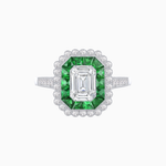 Load image into Gallery viewer, Art Deco Style Mounting Ring with Emerald Cut Center Stone and Calibre-Cut Gemstone Halo