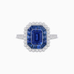 Load image into Gallery viewer, Art Deco Style Mounting Ring with Emerald Cut Center Stone and Calibre-Cut Gemstone Halo
