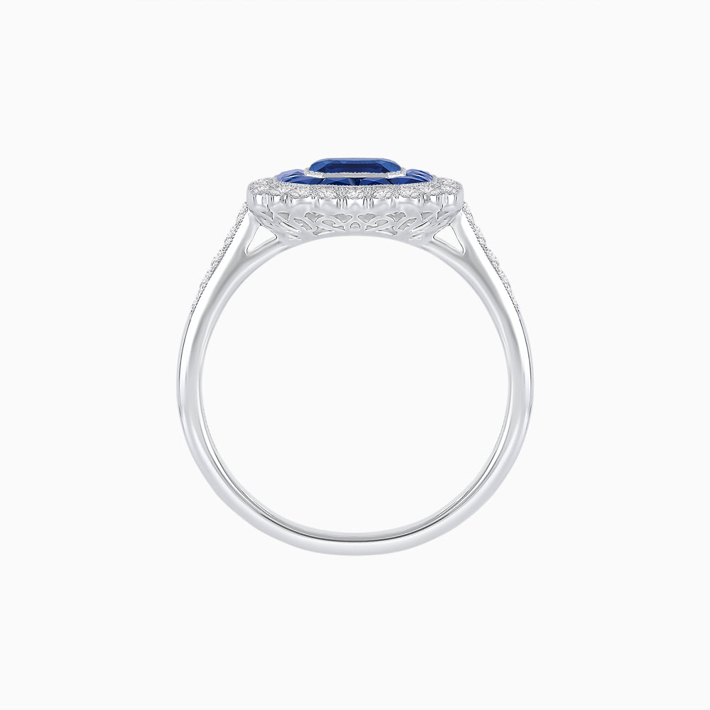 Art Deco Style Mounting Ring with Emerald Cut Center Stone and Calibre-Cut Gemstone Halo