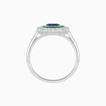 Load image into Gallery viewer, Art Deco Style Mounting Ring with Emerald Cut Center Stone and Calibre-Cut Gemstone Halo