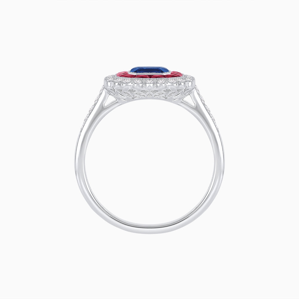 Art Deco Style Mounting Ring with Emerald Cut Center Stone and Calibre-Cut Gemstone Halo