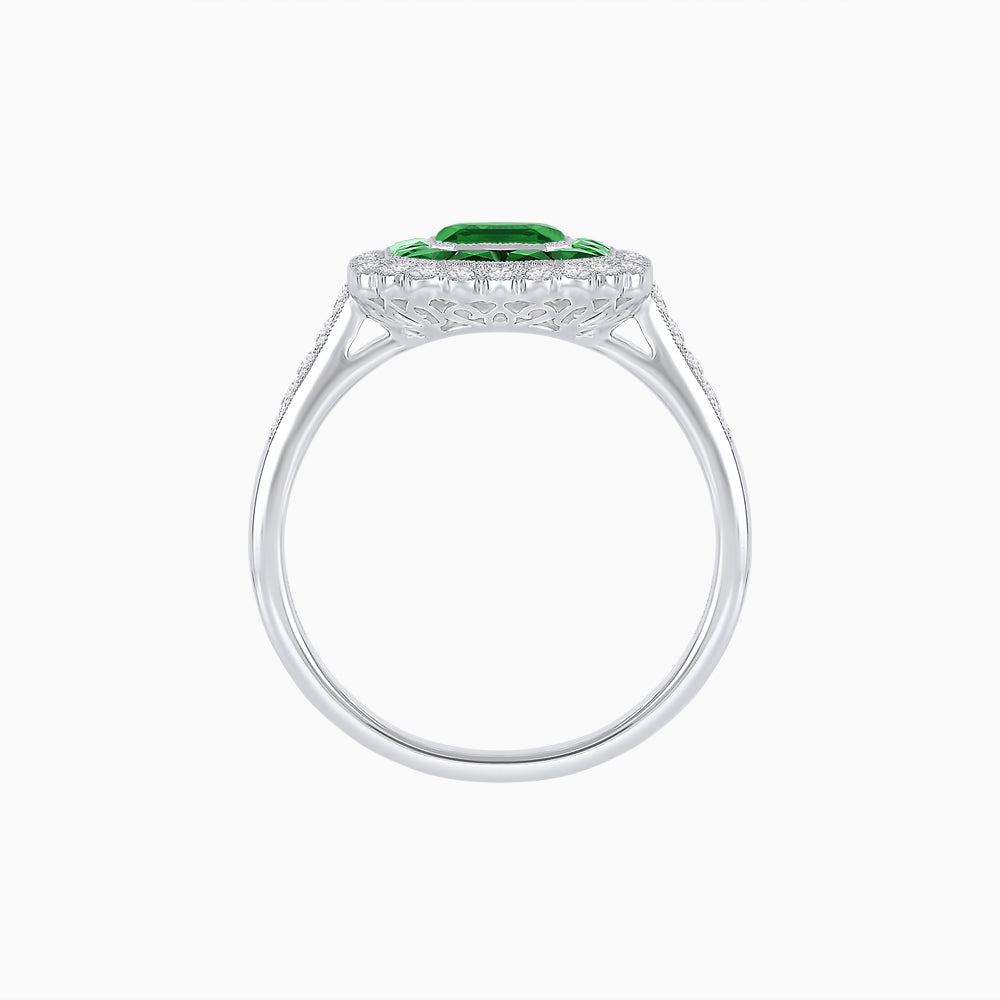 Art Deco Style Mounting Ring with Emerald Cut Center Stone and Calibre-Cut Gemstone Halo