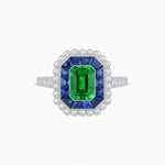 Load image into Gallery viewer, Art Deco Style Mounting Ring with Emerald Cut Center Stone and Calibre-Cut Gemstone Halo