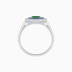 Load image into Gallery viewer, Art Deco Style Mounting Ring with Emerald Cut Center Stone and Calibre-Cut Gemstone Halo