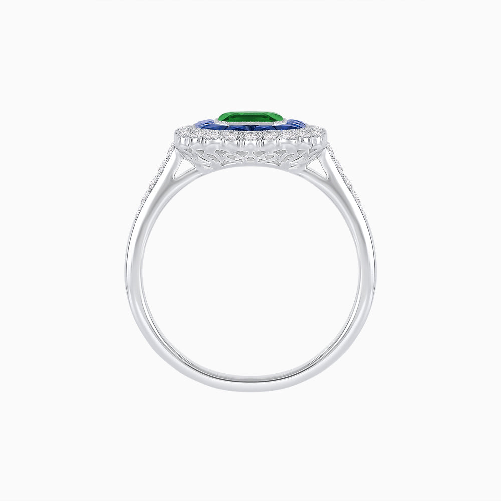 Art Deco Style Mounting Ring with Emerald Cut Center Stone and Calibre-Cut Gemstone Halo