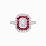 Load image into Gallery viewer, Art Deco Style Mounting Ring with Emerald Cut Center Stone and Calibre-Cut Gemstone Halo