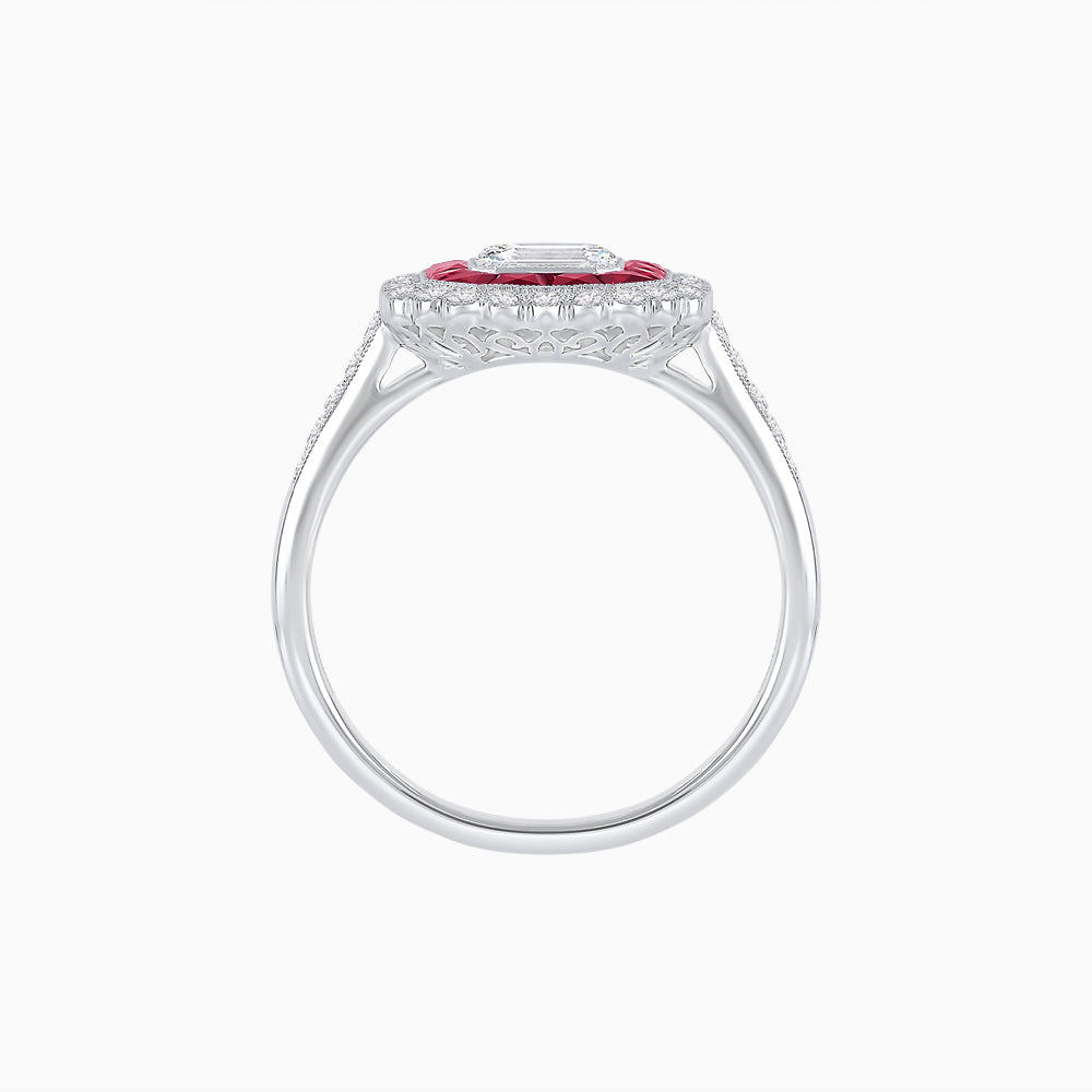 Art Deco Style Mounting Ring with Emerald Cut Center Stone and Calibre-Cut Gemstone Halo