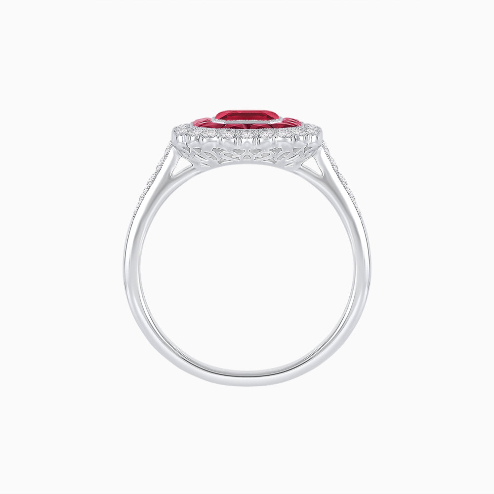 Art Deco Style Mounting Ring with Emerald Cut Center Stone and Calibre-Cut Gemstone Halo