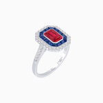 Load image into Gallery viewer, Art Deco Style Mounting Ring with Emerald Cut Center Stone and Calibre-Cut Gemstone Halo