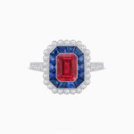 Load image into Gallery viewer, Art Deco Style Mounting Ring with Emerald Cut Center Stone and Calibre-Cut Gemstone Halo