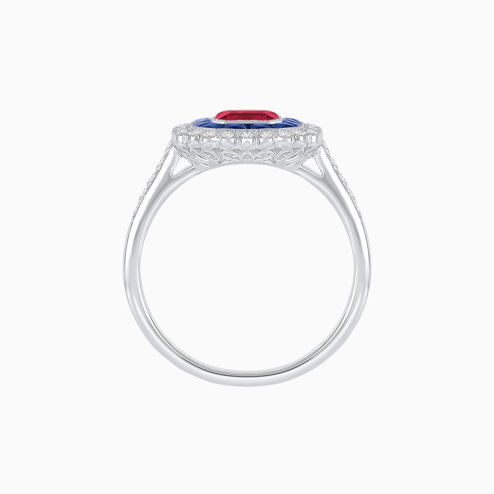 Art Deco Style Mounting Ring with Emerald Cut Center Stone and Calibre-Cut Gemstone Halo