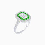 Load image into Gallery viewer, Art Deco Style Mounting Ring with Emerald Cut Center Stone and Calibre-Cut Gemstone Halo