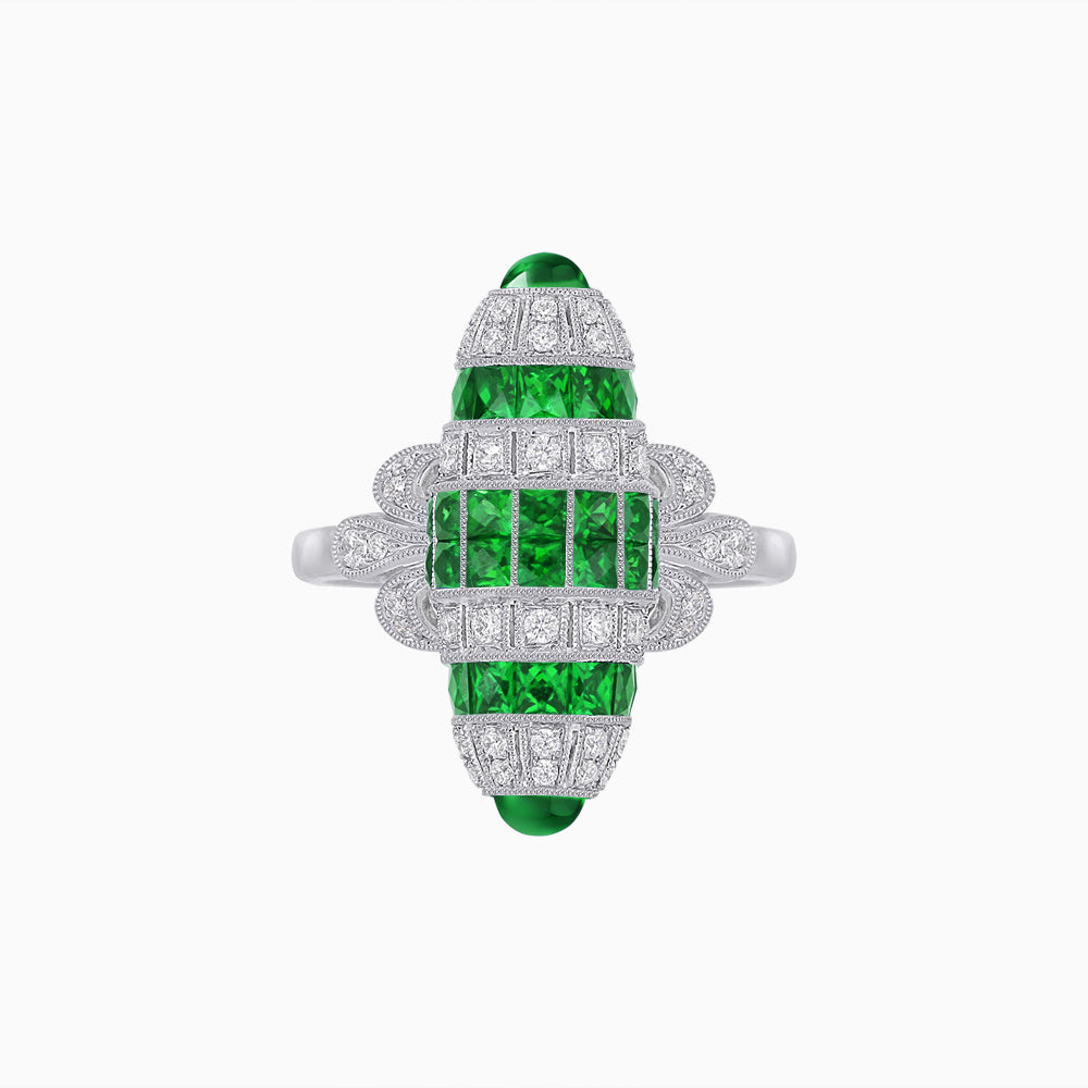 Art Deco Inspired Calibré-Cut Gemstone Barrel Cocktail Ring