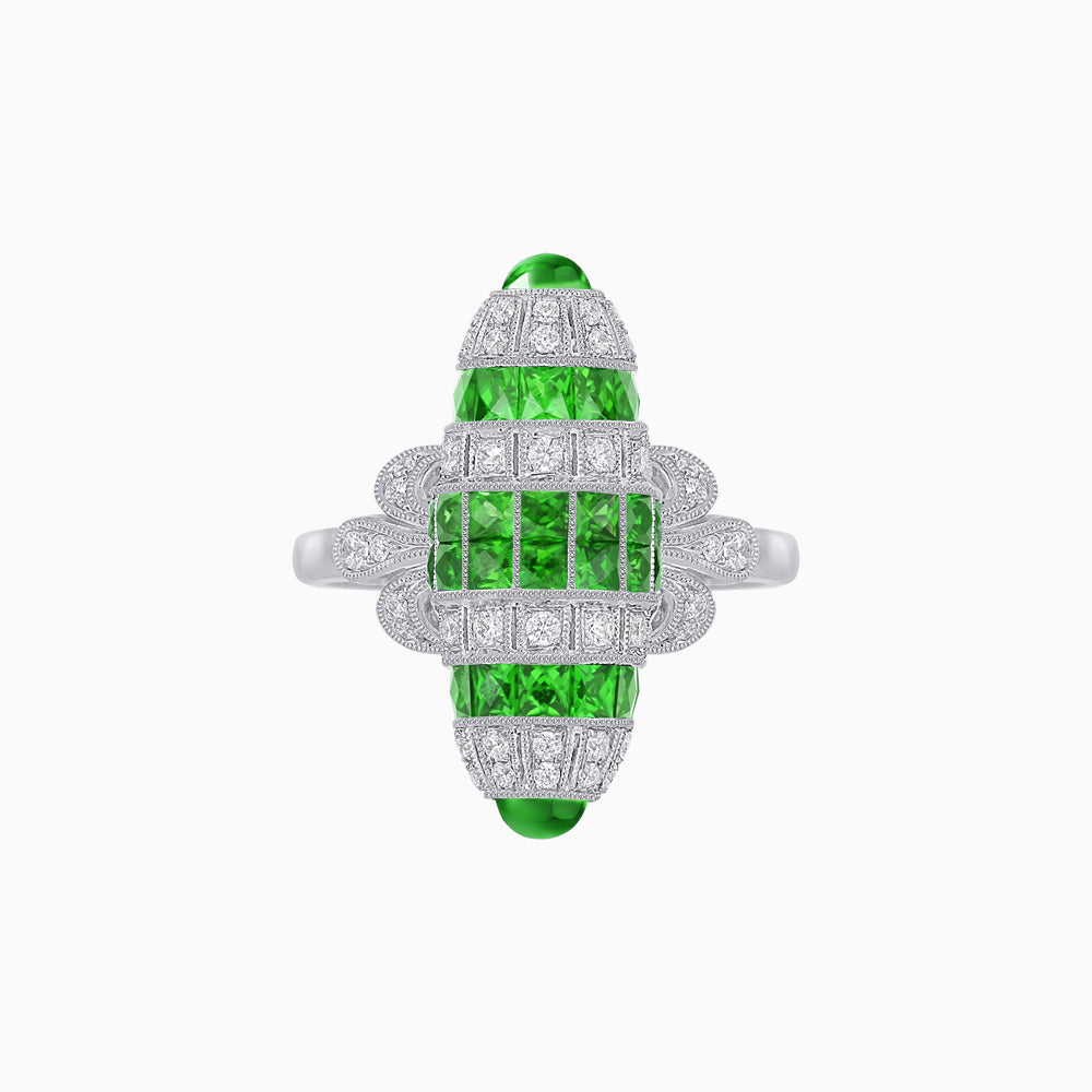 Art Deco Inspired Calibré-Cut Gemstone Barrel Cocktail Ring