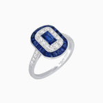 Load image into Gallery viewer, Art Deco Style Double Halo Ring Mounting with Emerald Cut Center Stone and Calibre-Cut Gemstone Halo