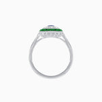 Load image into Gallery viewer, Art Deco Style Double Halo Ring Mounting with Emerald Cut Center Stone and Calibre-Cut Gemstone Halo