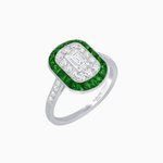 Load image into Gallery viewer, Art Deco Style Double Halo Ring Mounting with Emerald Cut Center Stone and Calibre-Cut Gemstone Halo