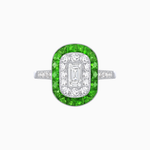 Load image into Gallery viewer, Art Deco Style Double Halo Ring Mounting with Emerald Cut Center Stone and Calibre-Cut Gemstone Halo