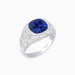 Load image into Gallery viewer, Art Deco Inspired Cushion Cut Ring with Baguette Diamonds