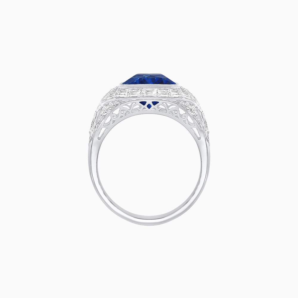 Art Deco Inspired Cushion Cut Ring with Baguette Diamonds