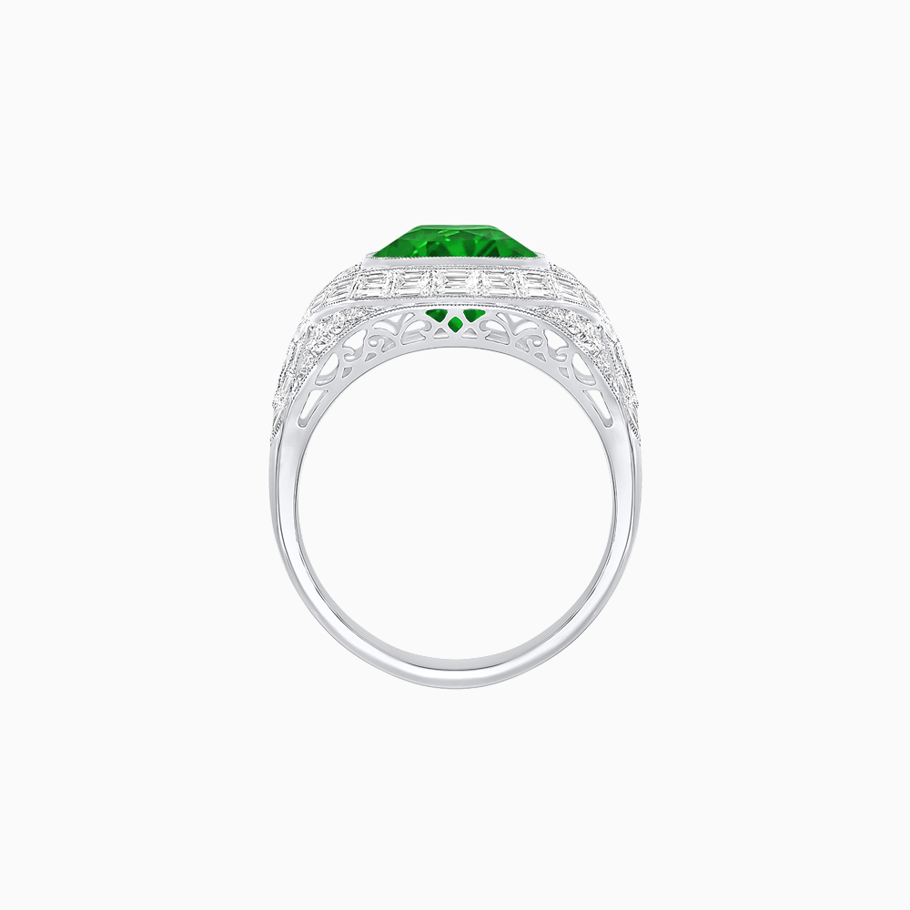 Art Deco Inspired Cushion Cut Ring with Baguette Diamonds