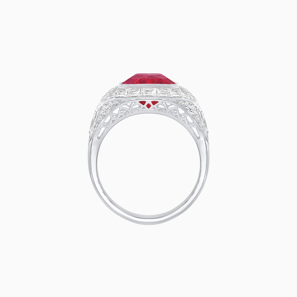 Art Deco Inspired Cushion Cut Ring with Baguette Diamonds