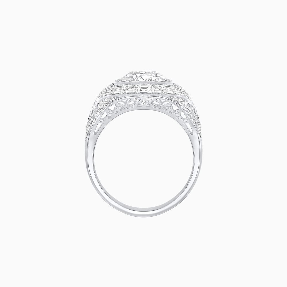 Art Deco Inspired Cushion Cut Ring with Baguette Diamonds