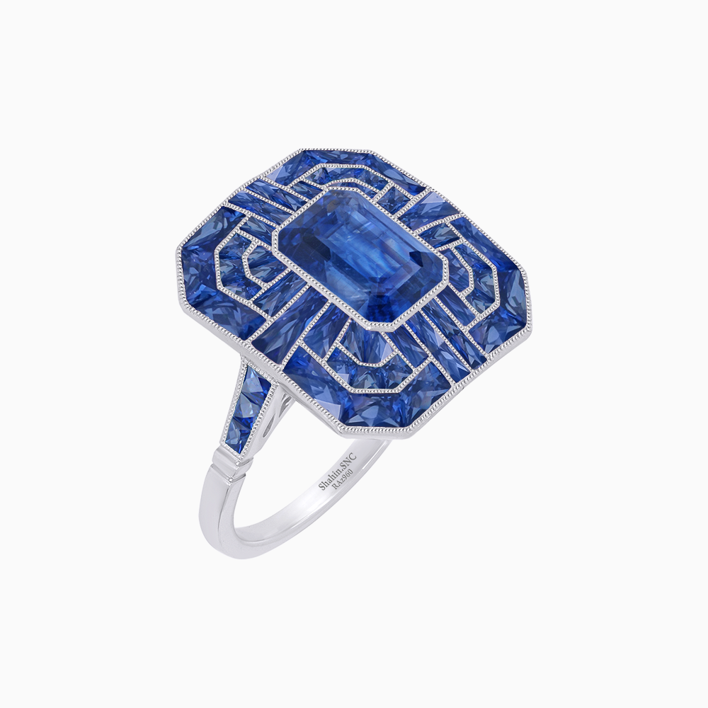 Art Deco Style Emerald Cut Geometric Engagement Ring with Diamond