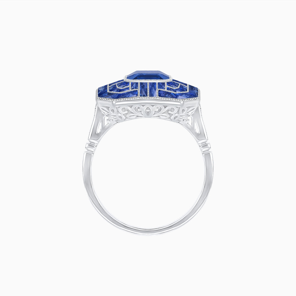 Art Deco Style Emerald Cut Geometric Engagement Ring with Diamond