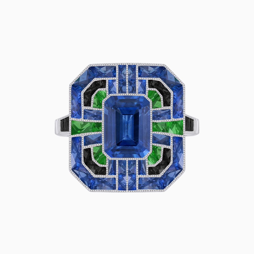 Art Deco Style Emerald Cut Geometric Engagement Ring with Diamond