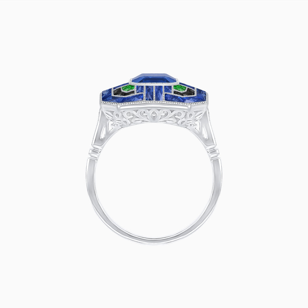 Art Deco Style Emerald Cut Geometric Engagement Ring with Diamond