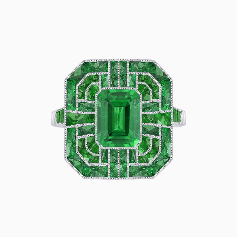 Art Deco Style Emerald Cut Geometric Engagement Ring with Diamond
