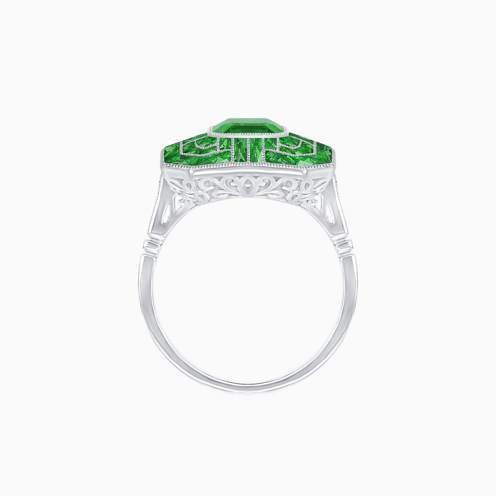 Art Deco Style Emerald Cut Geometric Engagement Ring with Diamond